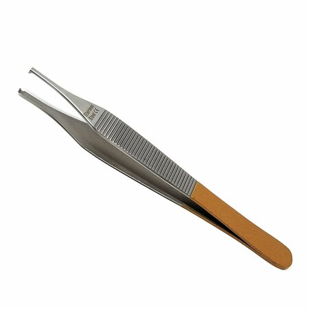 A2Z SCILAB Flat Hollow Handle Tweezers, Toothed 4.75L, Stainless Steel, Gold Band A2Z-ZR897